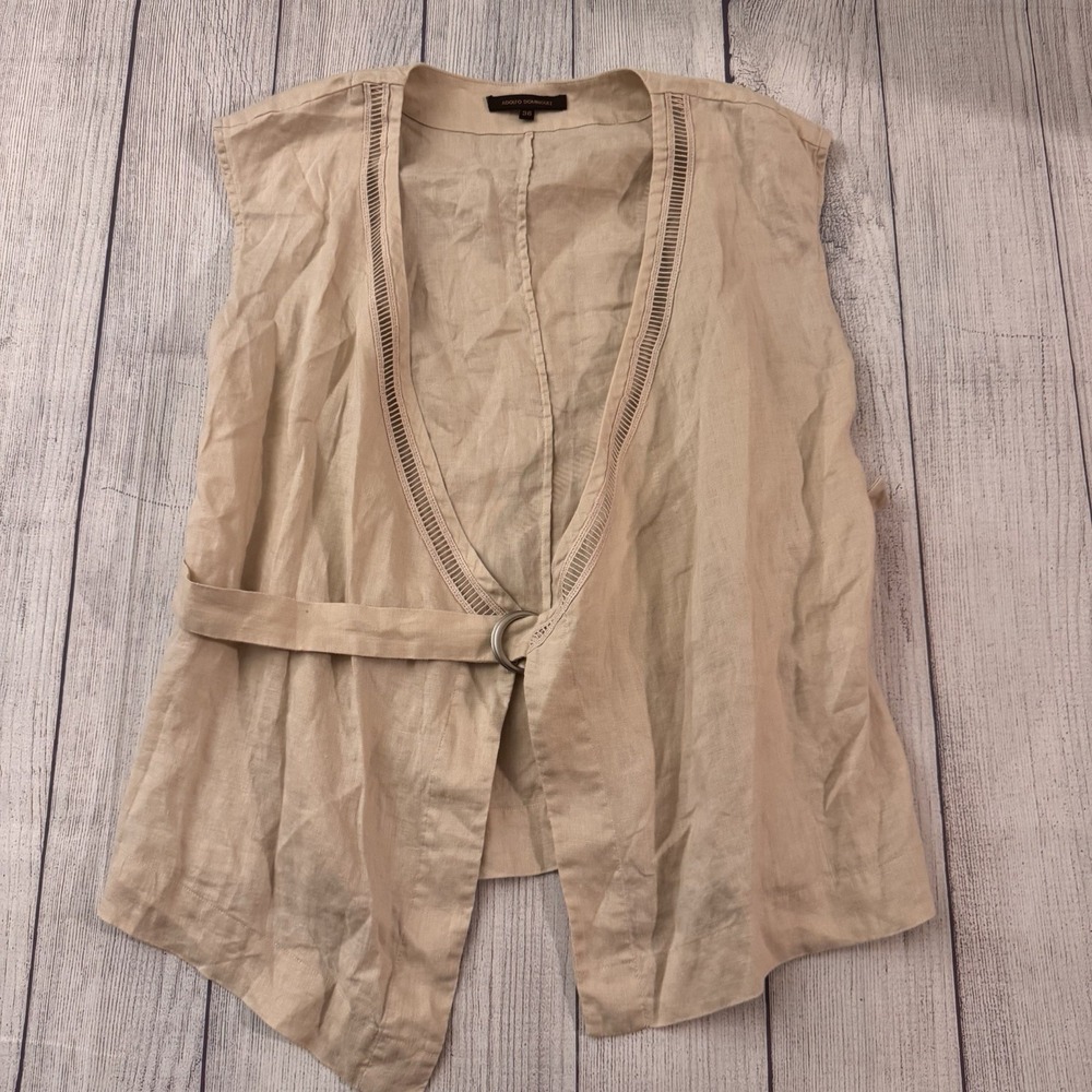 Adolfo Dominguez 100% Linen Belted Open Front Vest Beige Women's US 2 EU 36